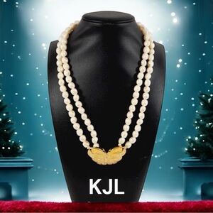 KJL for Avon Faux Pearl Beaded Necklace w Butterfly Pendant & matching earrings